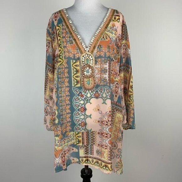 New Melissa page top sz 2X geometric tunic beach - Picture 1 of 10